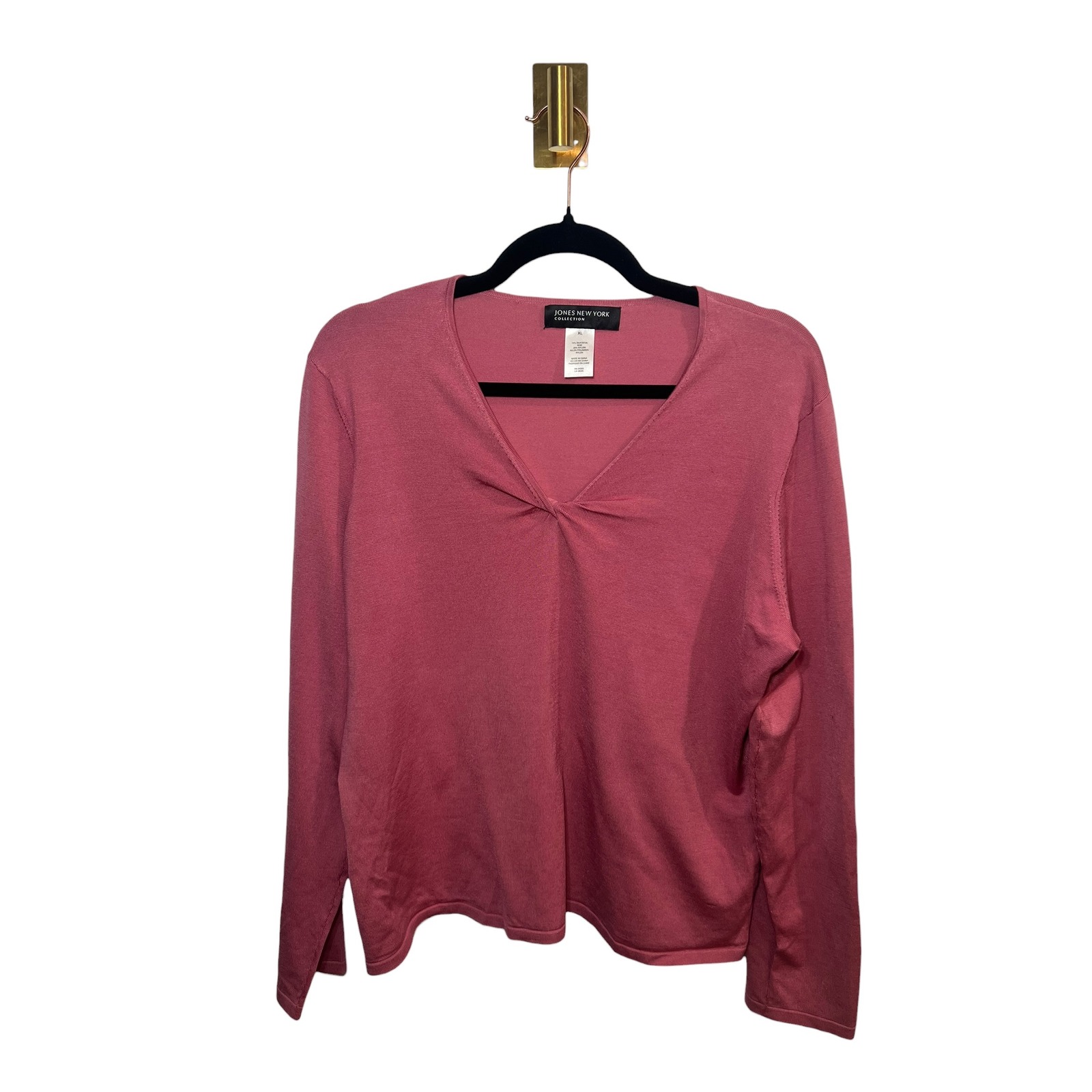 Jones New York Silk Blend Sweater Twist Front Minimalist Classic Rose Pink Xl